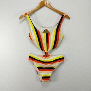 ABERCROMBIE & FITCH Cutout Swimsuit Womens Small Yellow Black Stripe One Piece